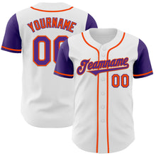Load image into Gallery viewer, Custom White Purple-Orange Authentic Two Tone Baseball Jersey