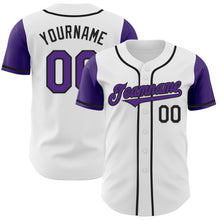 Load image into Gallery viewer, Custom White Purple-Black Authentic Two Tone Baseball Jersey