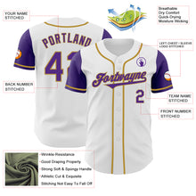 Load image into Gallery viewer, Custom White Purple-Old Gold Authentic Two Tone Baseball Jersey