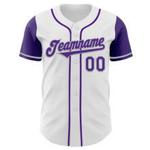 Load image into Gallery viewer, Custom White Purple-Gray Authentic Two Tone Baseball Jersey