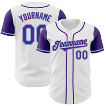 Load image into Gallery viewer, Custom White Purple-Light Blue Authentic Two Tone Baseball Jersey