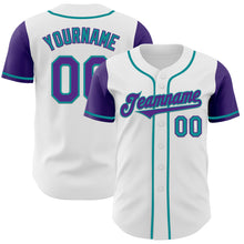 Load image into Gallery viewer, Custom White Purple-Teal Authentic Two Tone Baseball Jersey