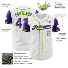 Load image into Gallery viewer, Custom White Purple-Neon Green Authentic Two Tone Baseball Jersey