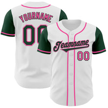 Load image into Gallery viewer, Custom White Green-Pink Authentic Two Tone Baseball Jersey
