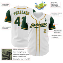 Load image into Gallery viewer, Custom White Green-Old Gold Authentic Two Tone Baseball Jersey