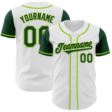 Laden Sie das Bild in den Galerie-Viewer, Custom White Green-Neon Green Authentic Two Tone Baseball Jersey