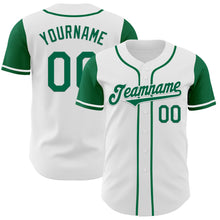 Laden Sie das Bild in den Galerie-Viewer, Custom White Kelly Green Authentic Two Tone Baseball Jersey