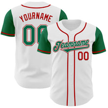 Laden Sie das Bild in den Galerie-Viewer, Custom White Kelly Green-Red Authentic Two Tone Baseball Jersey