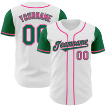 Load image into Gallery viewer, Custom White Kelly Green-Pink Authentic Two Tone Baseball Jersey