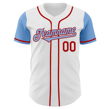 Laden Sie das Bild in den Galerie-Viewer, Custom White Light Blue-Red Authentic Two Tone Baseball Jersey