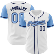 Load image into Gallery viewer, Custom White Light Blue-Navy Authentic Two Tone Baseball Jersey