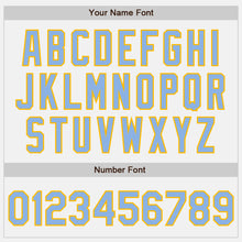 Load image into Gallery viewer, Custom White Light Blue-Gold Authentic Two Tone Baseball Jersey