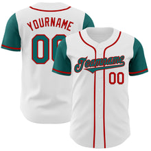 Laden Sie das Bild in den Galerie-Viewer, Custom White Teal-Red Authentic Two Tone Baseball Jersey
