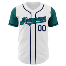 Laden Sie das Bild in den Galerie-Viewer, Custom White Teal-Navy Authentic Two Tone Baseball Jersey