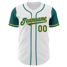 Load image into Gallery viewer, Custom White Teal-Gold Authentic Two Tone Baseball Jersey