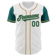 Laden Sie das Bild in den Galerie-Viewer, Custom White Teal-Old Gold Authentic Two Tone Baseball Jersey