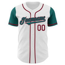 Laden Sie das Bild in den Galerie-Viewer, Custom White Teal-Crimson Authentic Two Tone Baseball Jersey