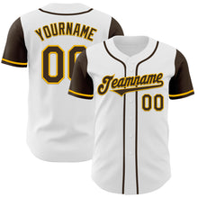 Laden Sie das Bild in den Galerie-Viewer, Custom White Brown-Gold Authentic Two Tone Baseball Jersey