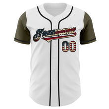 Load image into Gallery viewer, Custom White Vintage USA Flag Black-Olive Authentic Two Tone Baseball Jersey