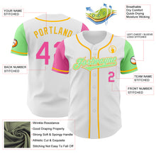 Load image into Gallery viewer, Custom White Pink Pea Green-Gold Authentic Two Tone Baseball Jersey