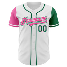 Load image into Gallery viewer, Custom White Kelly Green-Pink Authentic Two Tone Baseball Jersey