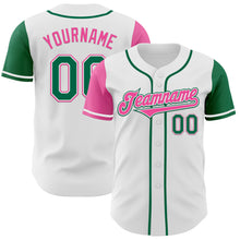 Load image into Gallery viewer, Custom White Kelly Green-Pink Authentic Two Tone Baseball Jersey