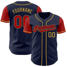 Laden Sie das Bild in den Galerie-Viewer, Custom Navy Red-Old Gold Authentic Two Tone Baseball Jersey