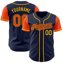 Load image into Gallery viewer, Custom Navy Orange-Gold Authentic Two Tone Baseball Jersey