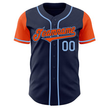 Laden Sie das Bild in den Galerie-Viewer, Custom Navy Orange-Light Blue Authentic Two Tone Baseball Jersey