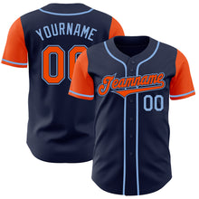 Laden Sie das Bild in den Galerie-Viewer, Custom Navy Orange-Light Blue Authentic Two Tone Baseball Jersey