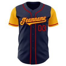Load image into Gallery viewer, Custom Navy Gold-Red Authentic Two Tone Baseball Jersey