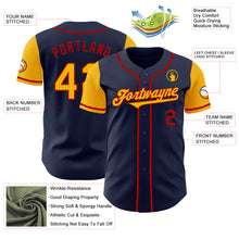 Load image into Gallery viewer, Custom Navy Gold-Red Authentic Two Tone Baseball Jersey