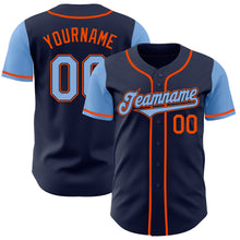 Laden Sie das Bild in den Galerie-Viewer, Custom Navy Light Blue-Orange Authentic Two Tone Baseball Jersey