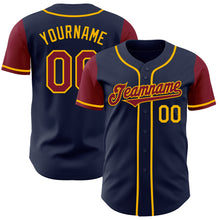 Laden Sie das Bild in den Galerie-Viewer, Custom Navy Crimson-Gold Authentic Two Tone Baseball Jersey