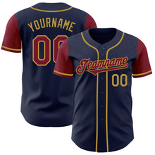 Load image into Gallery viewer, Custom Navy Crimson-Old Gold Authentic Two Tone Baseball Jersey