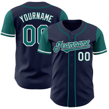 Load image into Gallery viewer, Custom Navy Teal-White Authentic Two Tone Baseball Jersey