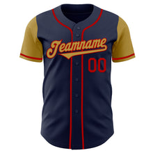 Load image into Gallery viewer, Custom Navy Old Gold-Red Authentic Two Tone Baseball Jersey