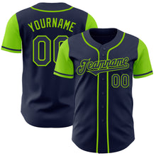 Load image into Gallery viewer, Custom Navy Neon Green Authentic Two Tone Baseball Jersey