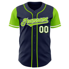 Load image into Gallery viewer, Custom Navy Neon Green-White Authentic Two Tone Baseball Jersey