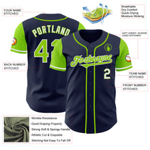 Load image into Gallery viewer, Custom Navy Neon Green-White Authentic Two Tone Baseball Jersey