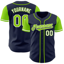 Load image into Gallery viewer, Custom Navy Neon Green-White Authentic Two Tone Baseball Jersey