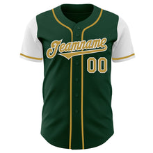 Load image into Gallery viewer, Custom Green Old Gold-White Authentic Two Tone Baseball Jersey