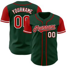 Load image into Gallery viewer, Custom Green Red-White Authentic Two Tone Baseball Jersey