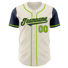 Load image into Gallery viewer, Custom Cream Navy-Neon Green Authentic Two Tone Baseball Jersey