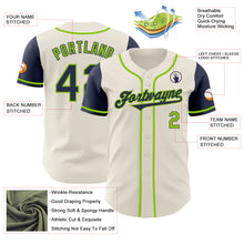 Load image into Gallery viewer, Custom Cream Navy-Neon Green Authentic Two Tone Baseball Jersey