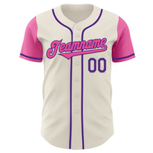 Laden Sie das Bild in den Galerie-Viewer, Custom Cream Pink-Purple Authentic Two Tone Baseball Jersey