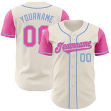 Laden Sie das Bild in den Galerie-Viewer, Custom Cream Pink-Light Blue Authentic Two Tone Baseball Jersey