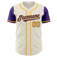 Laden Sie das Bild in den Galerie-Viewer, Custom Cream Purple-Gold Authentic Two Tone Baseball Jersey