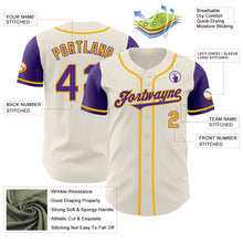 Laden Sie das Bild in den Galerie-Viewer, Custom Cream Purple-Gold Authentic Two Tone Baseball Jersey