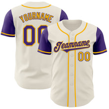 Laden Sie das Bild in den Galerie-Viewer, Custom Cream Purple-Gold Authentic Two Tone Baseball Jersey